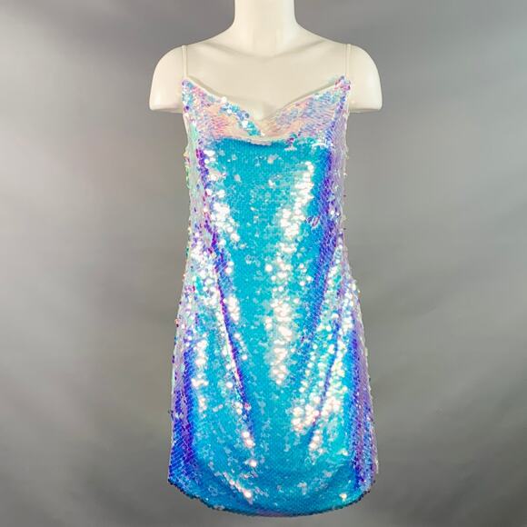 L'AGENCE Size 2 White Polyester Iridescent Sequined Paillettes Mini Dress - Picture 1 of 6